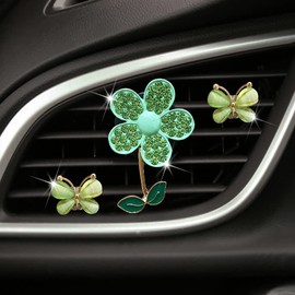 3 Pcs Flower Butterfly Air Vent Clips Bling Air Conditioning Outlet Clip Crystal Car Aromatherapy Vent Clips Rhinestone Car Accessories Green