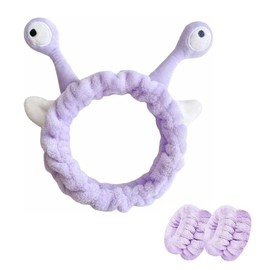 PETHOMEAU Face Wash Headband | Snail Skincare Headband | Cute Animal Head Hoop | Cartoon Fluffy Headband with Wristband for Women Girls (Purple)