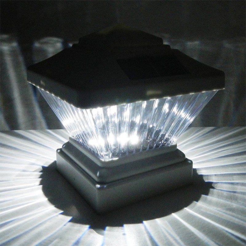 Square Solar LED Light Post Deck Cap 4x4 PVC Fence