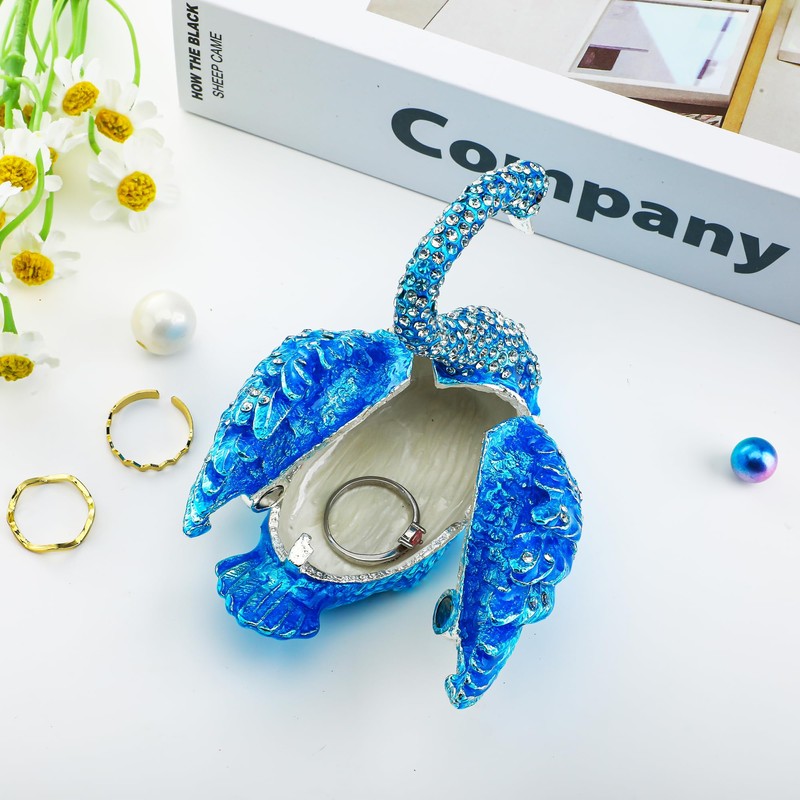 YU FENG Blue Swan Animal Jewelry Trinket Box Hinged Collectible