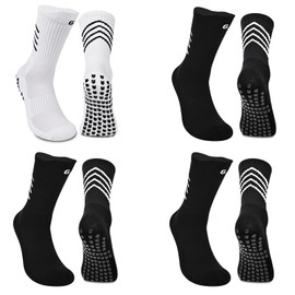 GOGOGOAL Grip Football Soccer Socks Men Women Cushioned Non-slip Sports Crew Socks Rugby 9-12 3black+1white L 4 Pair