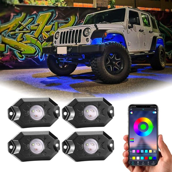 RGB LED Rock Lights Kit, YCHOW-TECH 4 Pods Underglow Multicolor