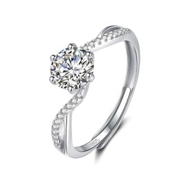 Deyanse Silver Women's Rings, 925 Sterling Silver Engagement Ring for Women Love Bride, Adjustable Open Round Heart Wedding Ring with White Cubic Zirconia, Wedding Rings Women's Ring Jewellery with