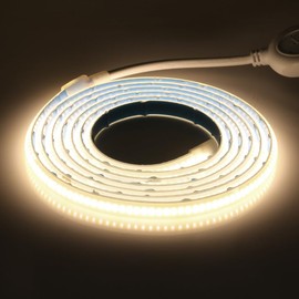 KISUFU 220 V COB LED Strip, 288 LEDs/m Flexible High Density 3000 K CRI≥85 FCOB LED Strip, 3 mm Wide LED Strip IP65 Waterproof COB LED Light Strip with Bedroom, Cabinet Lighting