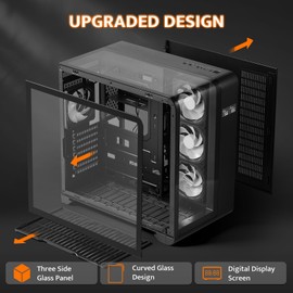 darkFlash ATX Mid-Tower PC Case with Screen, Three Side Glass, Curved Full View Dual Gaming PC Case, 4 PWM ARGB Fans Computer Case Pre-Installed, Type C, RTX 40 Compatible, Black(L280)