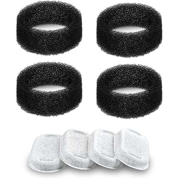 FluffyUnion Replacement 4 Fountain Filters & 4 Pre-Filter Sponges compatible