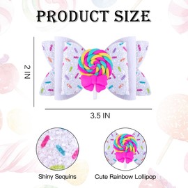 Beleki Lollipop Hair Bows for Girls, Glitter Hair Clips Sparkly Confetti Sprinkle Handmade Bows Metal Alligator Hair Pin Colorful Hair Accessories for Birthday Back to School Party Decor - White
