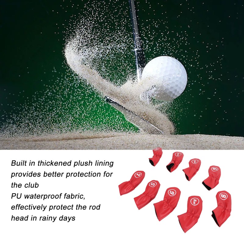 9Pcs Golf Iron Head Covers PU Waterproof Golf Club Headcovers