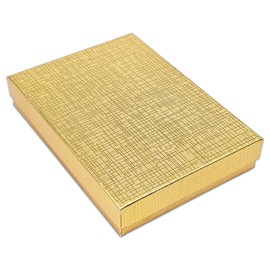 TheDisplayGuys - 100-Pack #53 Cardboard Linen Paper Jewelry Boxes Gift Cases w. Cotton Padding - Gold (5.4" x 3.9" x 1.0")