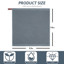 Nialnant Cotton Cleaning Rags,Waffle Weave Kitchen Towels,Absorbent Dish Towels Quick Drying Kitchen Dish Cloths - 12 in x 12 in