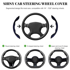 BWBWND 2 PCS Steering Wheel Cover, Segmented Car Wheel Covers with Crystal Rhinestones, Non-Slip Protector Bling Sparkly Decoration for Most Steering Wheels, Car Accessories (Blue)