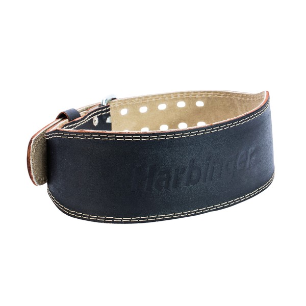 Harbinger Padded Leather Contoured Weightlifting Belt with Suede Lining and Steel Roller Buckle, 4-Inch, X-Large, Black