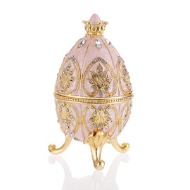 SUMTree Enameled Faberge Egg, Decorative Hinged Jewelry Trinket Box with Sparkling Rhinestones, Unique Gift/Ornament for Home Dresser Birthday Party, White
