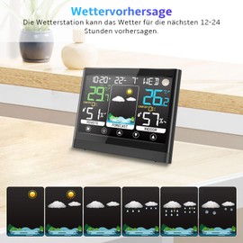 jely Wireless Weather Station with Outdoor Sensor, Thermometer Hygrometer Indoor/Outdoor, VA Colour Display, Weather Stations Indoor and Outdoor Temperature Wireless with Weather Forecast, Humidity, Moon Phase, Time and Date