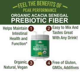 Organic Acacia Senegal Prebiotic Fiber Powder. Unflavored USDA Organic Plant Based Soluble Vegan Prebiotics Gut Health Supplement With Digestive Enzymes. HSA + FSA Eligible Vitamins Only List Approved