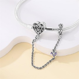 LONGLUCK S925 Sterling Silver Snake Chain Charm Bracelet Butterfly Sunflower with 5A Cubic Zirconia Gifts for Women