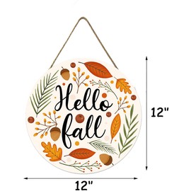 Hello Fall Wooden Sign for Front Door - Maple Leaves Thanksgiving Decorations - Fall Harvest Hanging Autumn Farmhouse Door Decor 12x12Inch