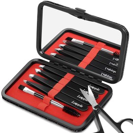 Professionelle Pinzetten für Gesichtsbehaarung Damen und Herren, Edelstahl, Präzisionspinzetten-Set mit Reiseetui und Spiegel für Gesicht, Kinn, Augenbrauen, Splitter und eingewachsenes Haar (6 Stück)