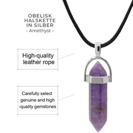 Set of 2 obelisk gemstone necklace, pendant, crystal necklace, amethyst, rose quartz, natural stone, crystals healing crystal, gemstone necklace, hexagonal crystal pendant with chains