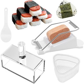 4 Pcs Acrylic Musubi Mold Kit, Musubi Press Mold Masubi Molds Kit Stainless Steel Slicer Onigiri Mold Set Rice Ball Masubi Molds Musubi for Maker Onigiri Musubi