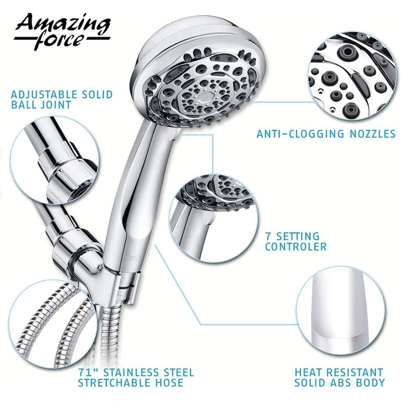 Amazing Force Handheld Shower Head With Hose 1.75 GPM 7