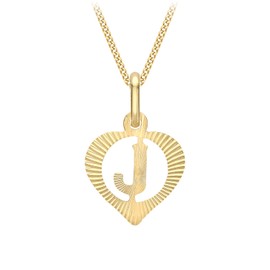 Carissima Gold Women's 9ct Yellow Gold Diamond Cut 'J' Initial Heart Pendant on Curb Chain - 46cm/18'