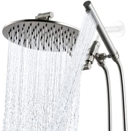 G-Promise All Metal Dual Shower Head Combo, 10 Inch Rainfall Shower Head, Handheld Spray Wand, Smooth 3-Way Diverter, with Adjustable Extension Arm, 71 Inches Long Hose (Brushed Nickel)