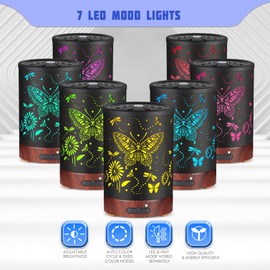 Metal Essential Oils Diffuser 150ML Aromatherapy Diffuser Cool Mist Humidifier with 7 Colors Lights Waterless Auto Off Air Diffusers as Gifts for Mom(Butterfly)