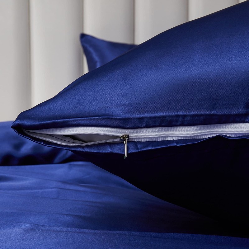 Gezu 200 x 200 cm Satin Blue Plain Duvet Cover