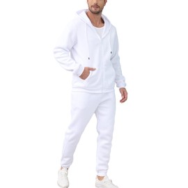 JIHUILAI White Men's Tracksuits 2 Piece Sweat Suits Full Zip Up Hoodies Sweatpants Sets for Men Jogging Running Sports L