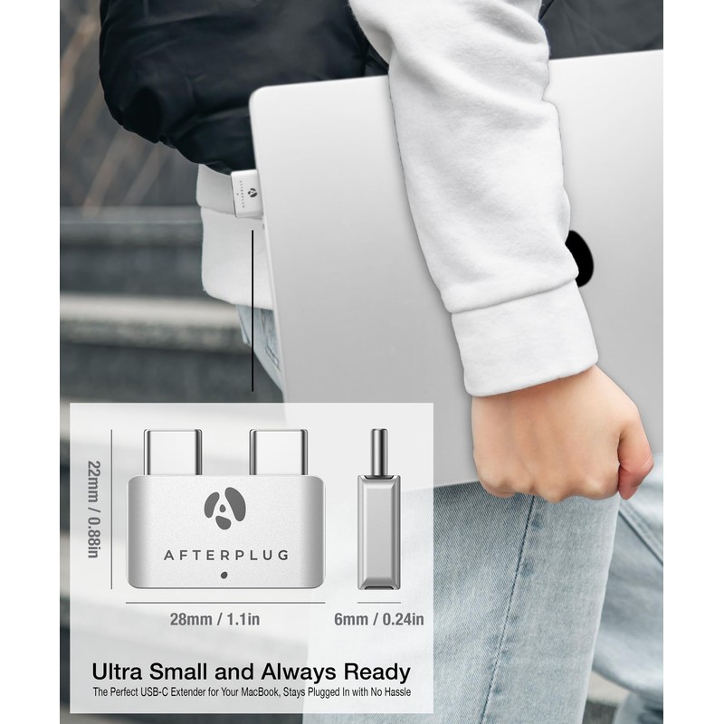 Afterplug Dual USB‑C Extender for MacBook with Case, 2-Port Pass‑Through
