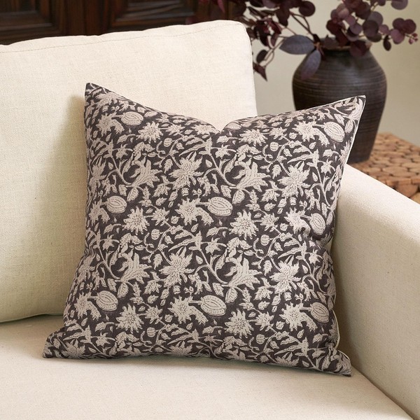 Amor Virisso Throw Pillow Covers 20x20 Neutral Floral Block Print