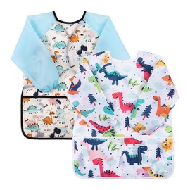 saerryor 2PCS Kids Painting Apron Toddler Apron Art Smock for Kids Long-Sleeve Waterproof Painting Aprons, Painting,Cooking,Eating,Arts & Crafts Artist Apronfor Children Ages 3-8, Dinosaur