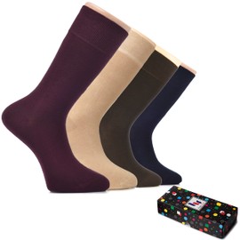 Hugh Ugoli Men's Rayon derived from Bamboo Dress Socks for Business & Trouser, Thin & Seamless Crew Socks, 4 Pairs with Gift Box, Assorted, Shoe Size: 8-12