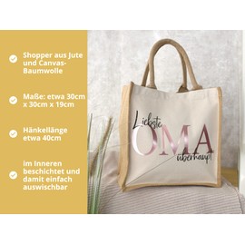 Jute Shopper "Liebste OMA überhaupt" | Oma Geschenk | Einkaufstasche aus Jute | Shoppingtasche Jutebeutel | Geschenkidee Lieblingsoma Muttertag | Muttertagsgeschenk | Geburtstagsgeschenk