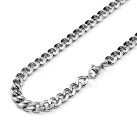 JewelryWe New 5.5mm Polished Stainless Steel Link Necklace Curb Cuban Chain 20 Inch, Silver Colour (with Gift Bag)