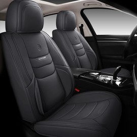 HAITOUR Full Coverage Leather Car Seat Covers Full Set Universal Fit for Most Cars Sedans Trucks SUVs with Waterproof Leatherette in Automotive Seat Cover Accessories(Full Set, Black)