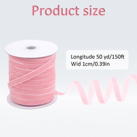 50Yd Velvet Ribbon Vintage Thin Velvet Fabric 3/8 Inch Wooden Spool Fabric Pink Ribbon Set for Christmas Wreath Decoration, Wedding Home Handmade Craft Ornaments Wrapping and Making