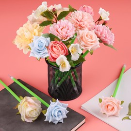 Leery 15 Pcs Flower Pens,Valentine's Day Rose Ballpoint Pens for Women, Floral Gel Ink Pens for Mother's Day, Birthday, Wedding, Gift for Girlfriend, Wife, Office Supplies (Champagne)