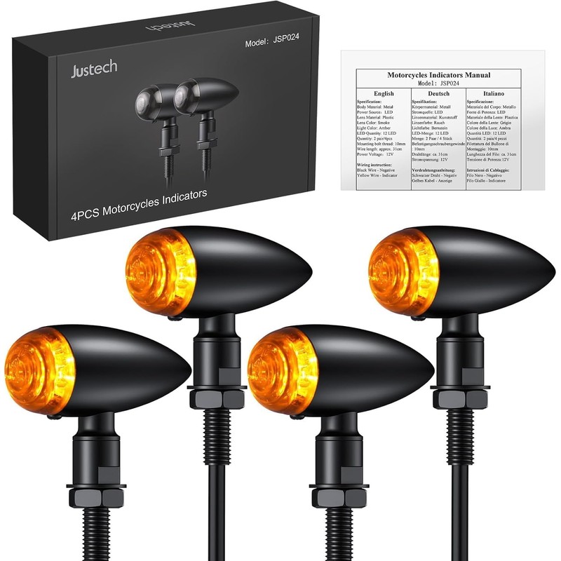 Justech 4 PCS Motorcycle Indicators Amber, Universal Turn Signal Lights