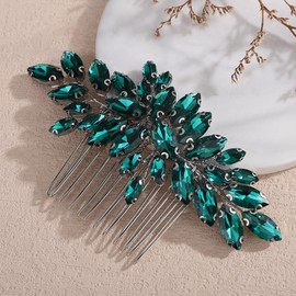 Rumtock Boho Green Crystal Silver Hair Comb for Brides Bridesmaid Wedding Prom Banquet Hair Accessories (Green)