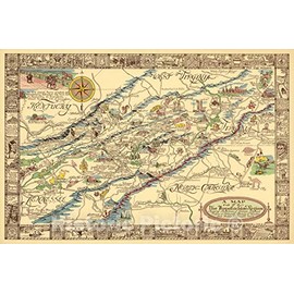 Historic Map - A map of The Appalachian Region, 1950 - Vintage Wall Art - 44in x 30in