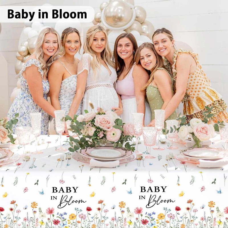 3 Pack Wildflower Baby in Bloom Baby Shower Tablecloth Decorations,Spring