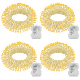 Paquete de 4 tiras de luces alimentadas con pilas, total de 90 pies, 280 luces LED con temporizador, 8 modos, cadena de luces centelleantes al aire última intervensión, impermeable, para ventana,