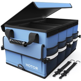 HOTOR Car Trunk Organizer - Foldable Trunk Organizer for SUV, Car Storage with Reflective Strips & Securing Cover, Large Capacity Car Accessories for Truck, Van & Sedan, Blue, 22.1" x 12.6" x 11.0"