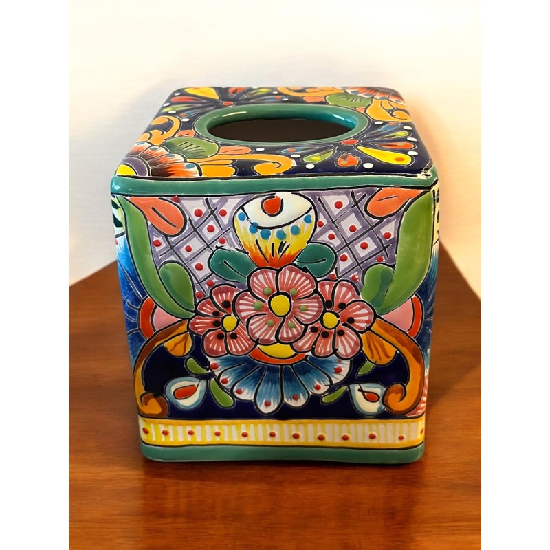 Handmade Talavera Square Tissue Holder – Vibrant Ceramic Tissue Box,