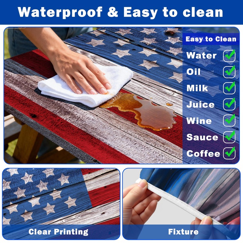 FIVZHH American Flag Picnic Table Cover with Bench Covers 6FT,
