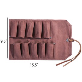 Tool Roll Up Bag with 10 Staggered Tool Pockets, Portable Carry Small Wrench Roll Up Pouch (Brown)