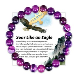 LANJU Eagle Bracelet Scout Gifts Inspirational Eagle Court Of Honor Gift Natural Stone Beaded Bracelet for Eagle Lovers Women Men Anniversary Birthday Graduation Jewelry Gifts (Gold Eagle Bracelet)