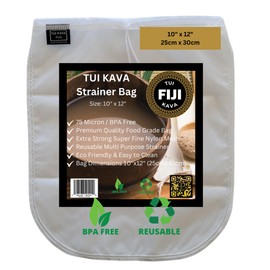 TUI KAVA - KAVA/NUT MILK STRAINER | 75 Micron | Pro Commercial Food Grade | BPA-Free | Drawstring | 10x12 inch | Durable All Purpose | Reusable | Washable | Kava, Tea, Nut Milks | 230 Degrees